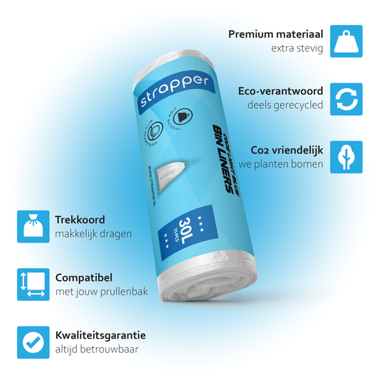 Strapper Müllbeutel Hellblau – Passend für Brabantia und simplehuman – 30 Liter