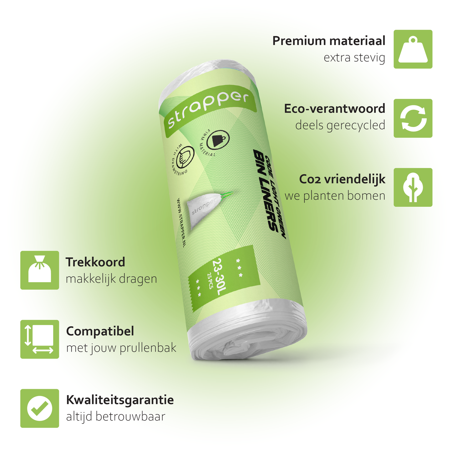 Strapper Afvalzakken Lichtgroen - Geschikt voor Brabantia en simplehuman - 23-30 liter