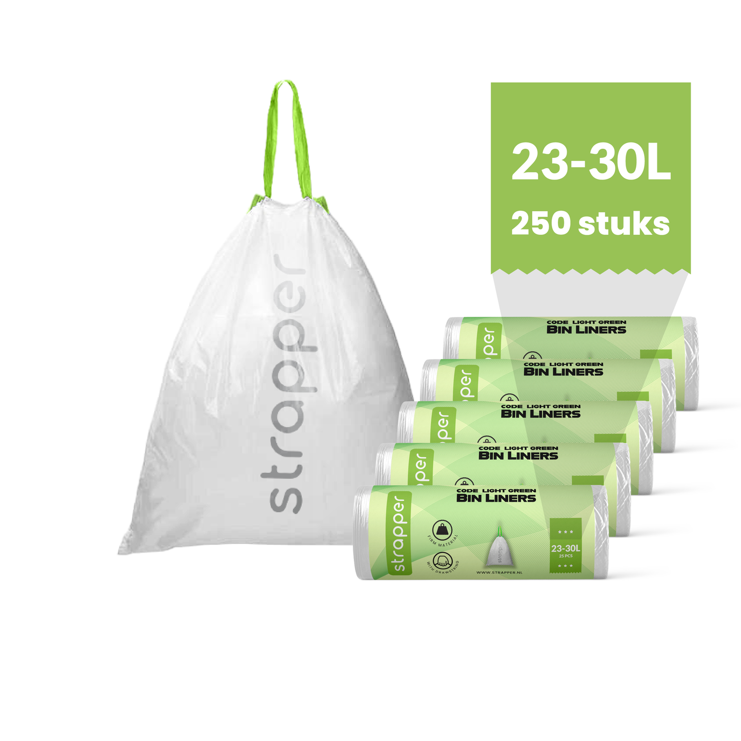 Strapper Afvalzakken Lichtgroen - Geschikt voor Brabantia en simplehuman - 23-30 liter