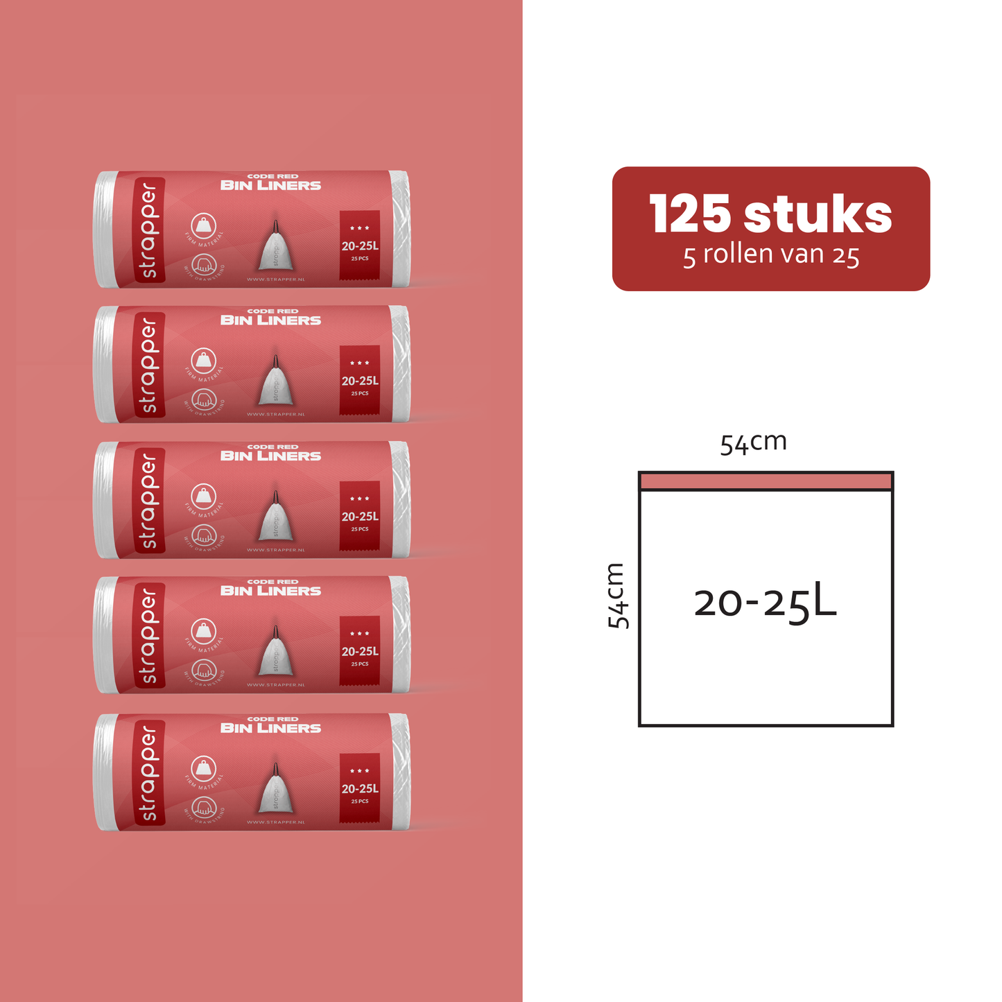 Strapper Afvalzakken Rood - Geschikt voor Brabantia en EKO - 20-25 liter