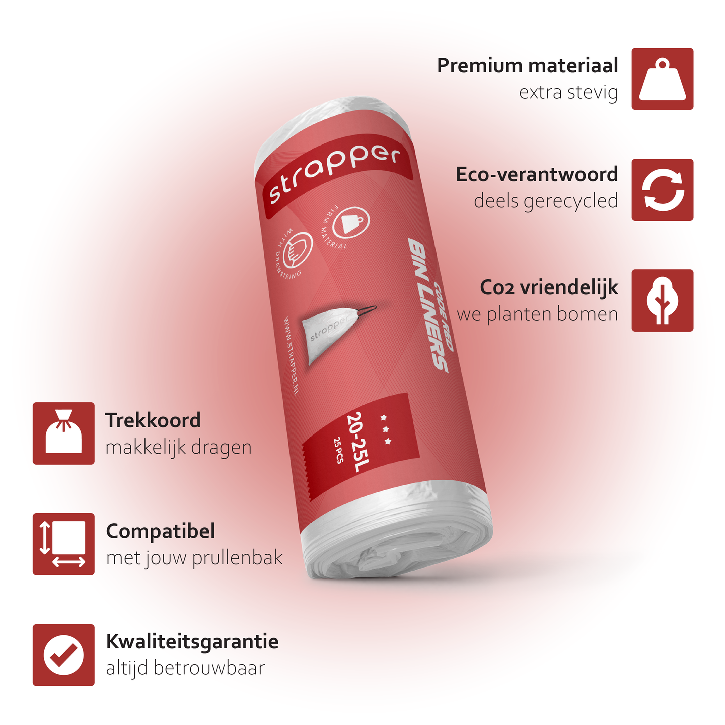 Strapper Afvalzakken Rood - Geschikt voor Brabantia en EKO - 20-25 liter