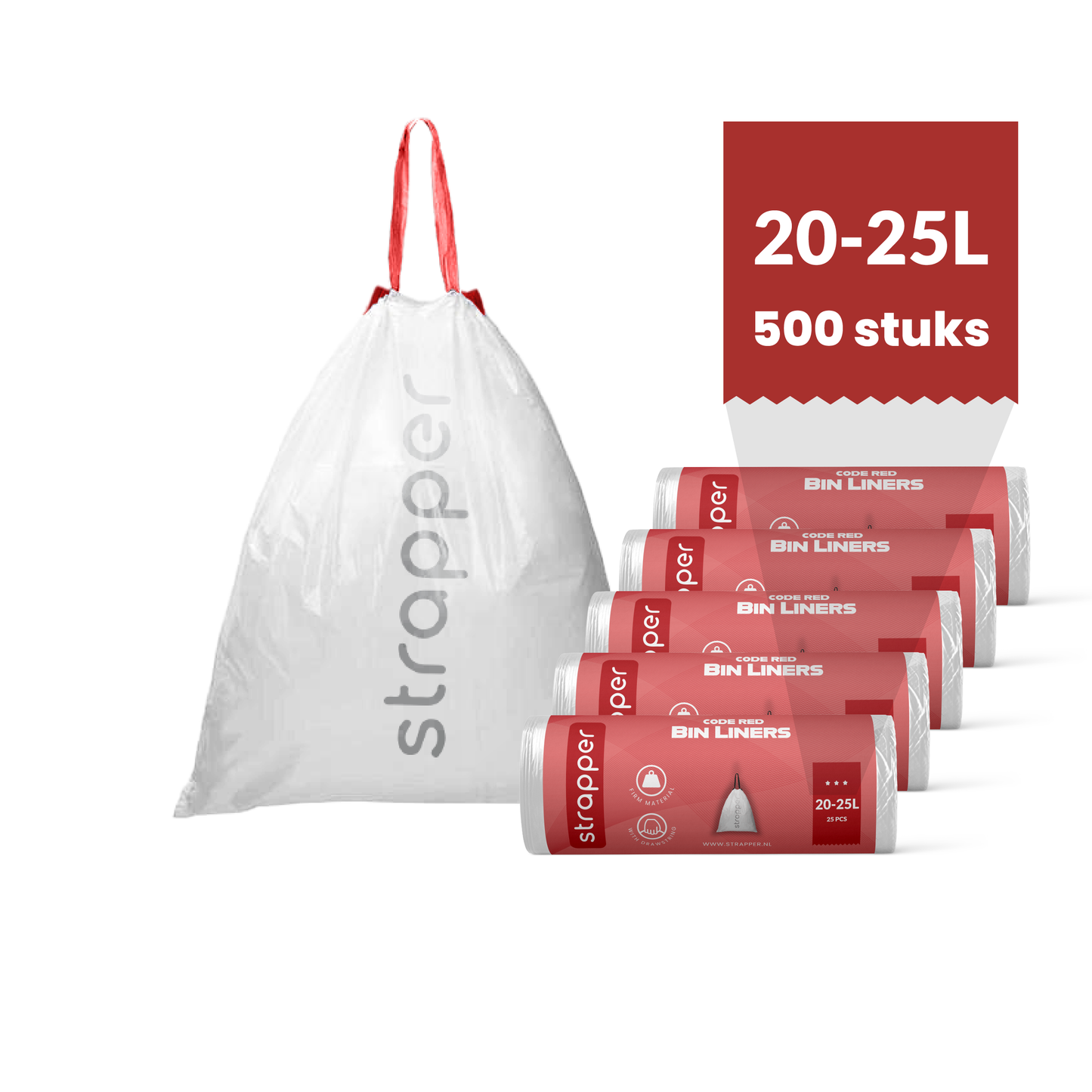 Strapper Afvalzakken Rood - Geschikt voor Brabantia en EKO - 20-25 liter