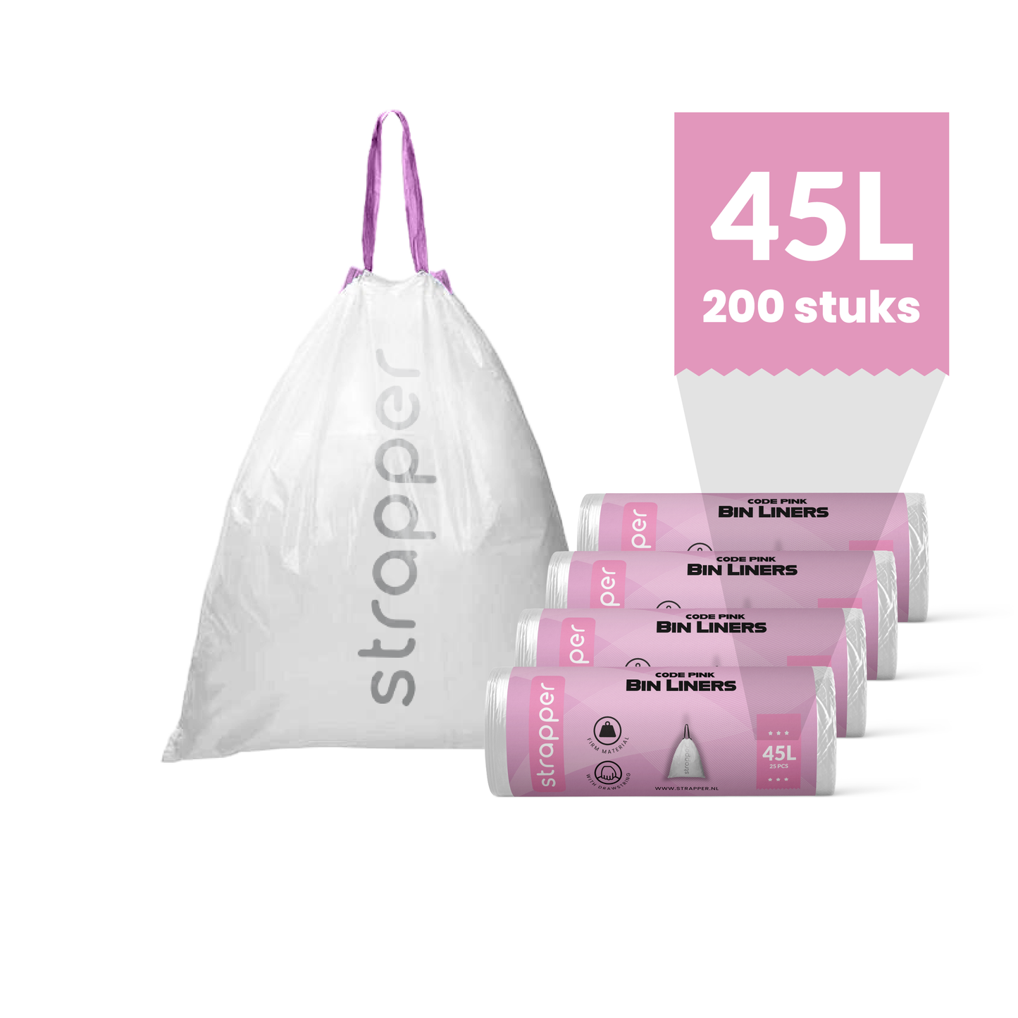 Strapper Afvalzakken Roze - Geschikt voor simplehuman code M - 45 liter